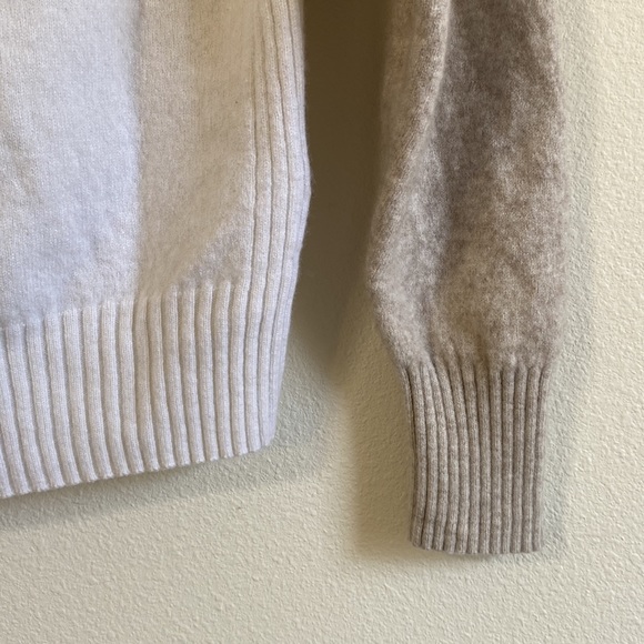 Reiss Cashmere Blend Bella Colorblocl Hooded Sweater Beige White - Picture 3 of 6